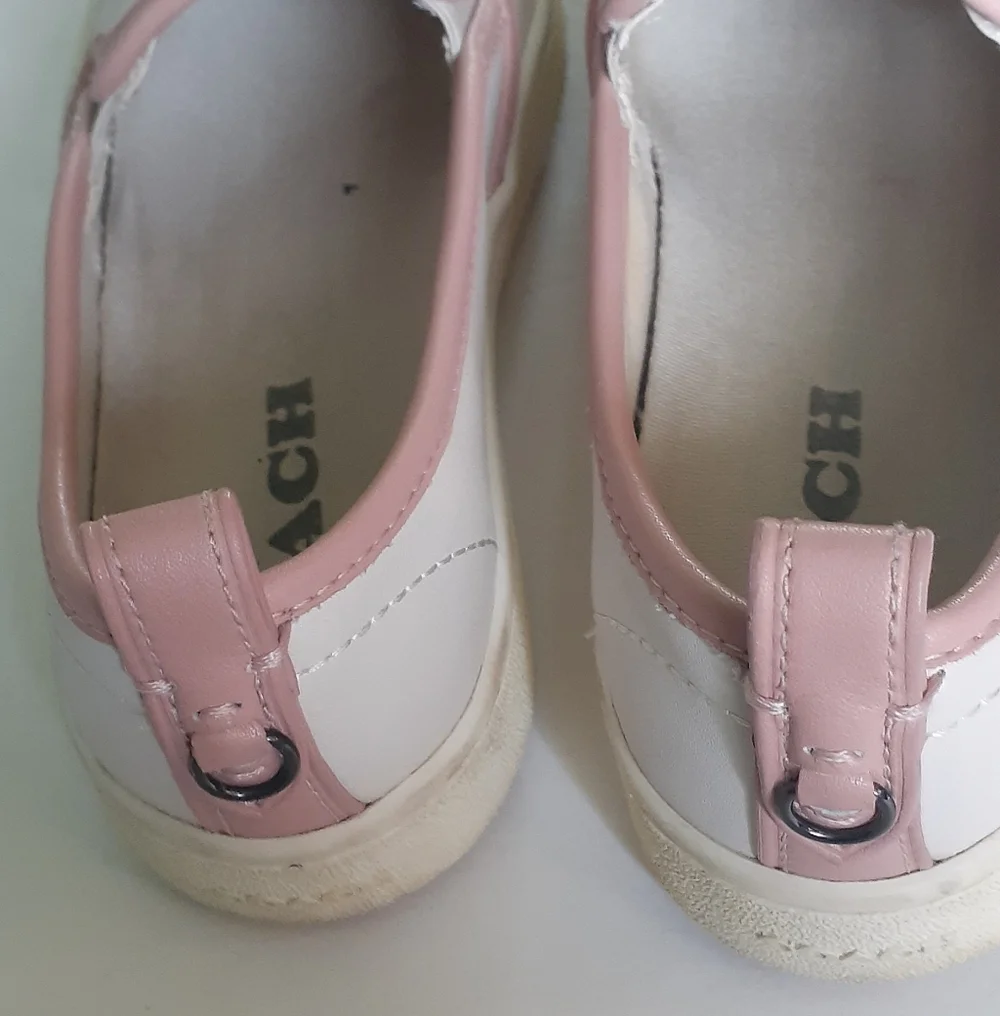Coach White Leather Slip-On Flats with Pink Trim